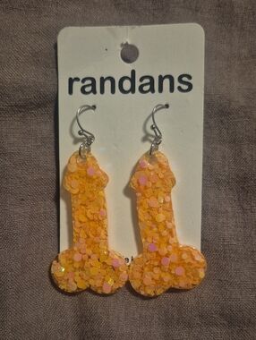 RANDANS dangle d!cks earrings Glitter Resin Penis Jewelry Bridal Shower Gag Gift